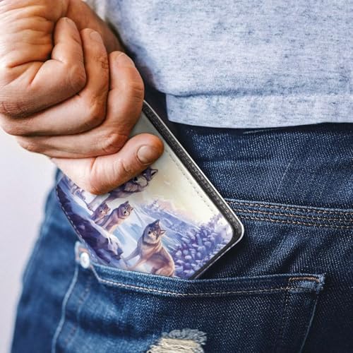 Image of Coldinair Wolf Family Boys Wallet for Kids and Teenager,Stellar Small RFID Bifold Wallets Bi-fold PU Leather Wallet Credit Id Card Cash Holder for Teen Boys