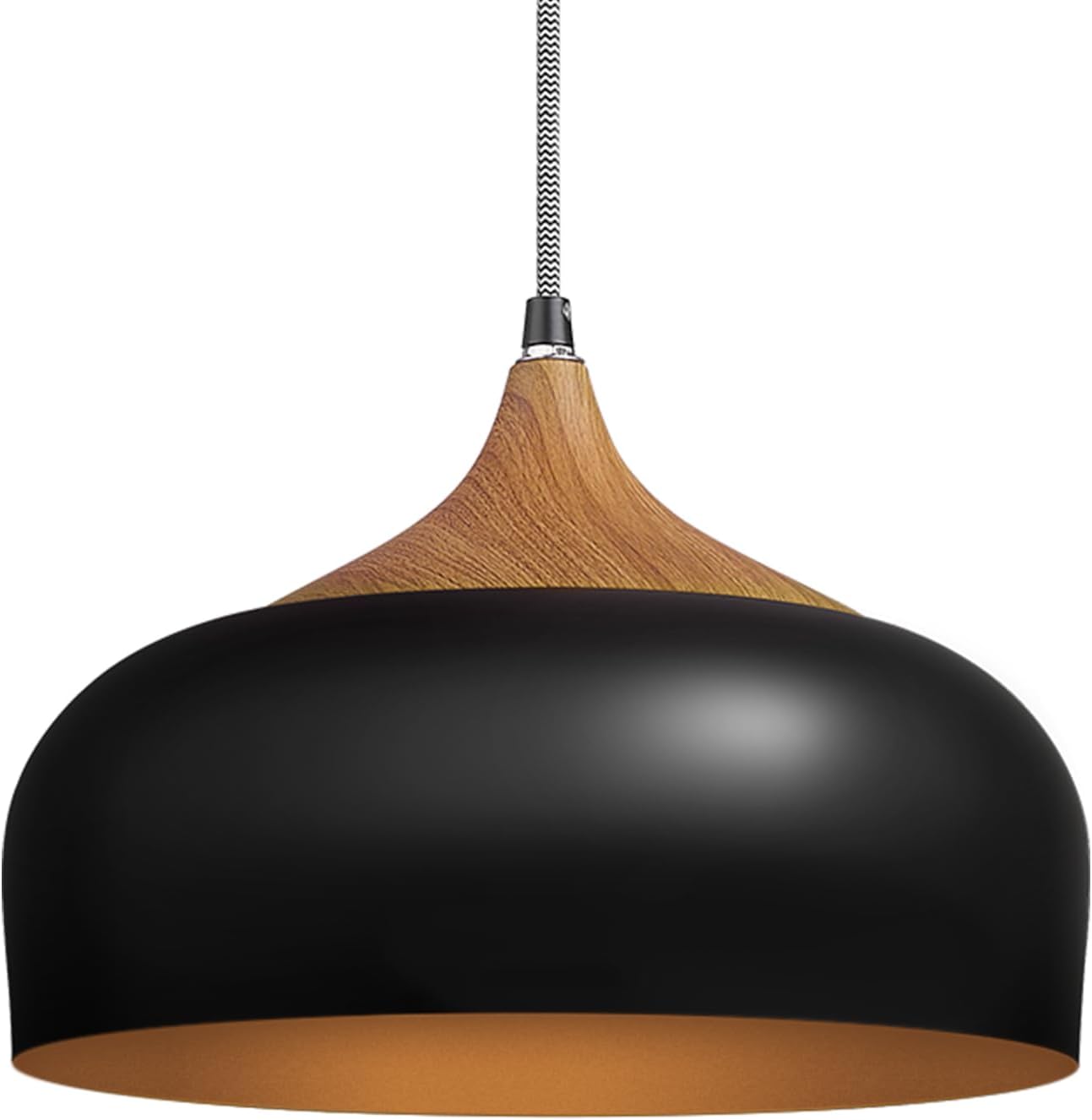ELYONA Modern Pendant Light, Wood Pattern Dome Lantern, 11.8" Industrial Metal Hanging Lamp, Pendant Light Fixtures for Kitchen Island, Bar, Dining Room, Living Room, Bedroom - Black