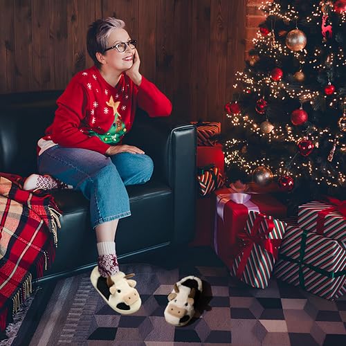 Cute Fuzzy Cow Slippers for Women, Cartoon Plush Warm Cow Slippers for Girls Funny, Novelty and Soft Cotton Slippers, Women's Winter House Slippers Suitable for Indoor Bedroom Dormitory2