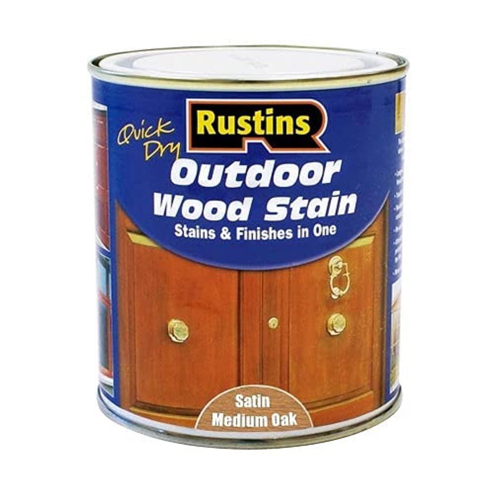 RUSTINSQuick Dry Outdoor Wood Stain Satin Medium Oak 1ltr- Durable and Weather-Resistant Finish, Fast Drying, Vibrant Color for Decks, Fences, & Furniture, Available in Many Wood Shades