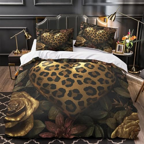 Parure de Lit 3D Effet Léopard en Microfine Douceur Housse de Couette Premium 140x200cm