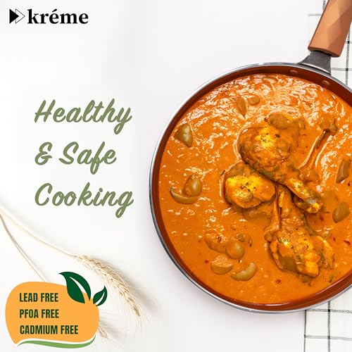 Image of Kreme Sonet Non Stick Frying Pan, 24 cm Diameter, Low Oil Cooking, Easy to Clean, Induction and Gas Compatible, PFOA Free, Cooking, Frying, cookware, Bronze