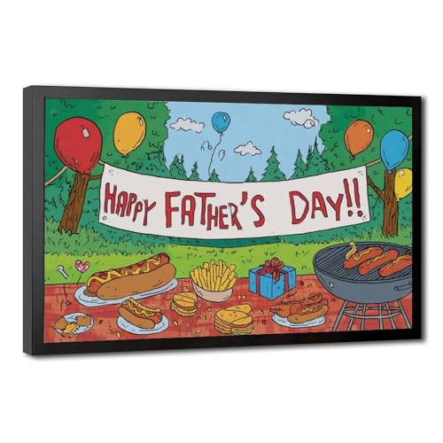 UZWGG 1pcs Black Framed BBQ Picnic Happy Father’s Day Canvas
