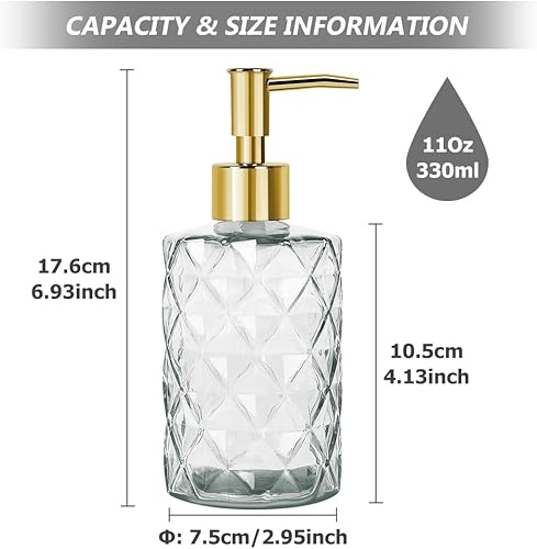 Miniatura 4 de Topsky 2 dispensadores de jabón de vidrio con bomba de plástico, dispensador de jabón líquido de manos de 11.2 fl oz, bomba a prueba de óxido para
