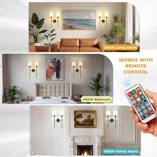 Image of DORESshop 2-Lights Battery Operated Wall Sconce, Black Wireless Wall Light