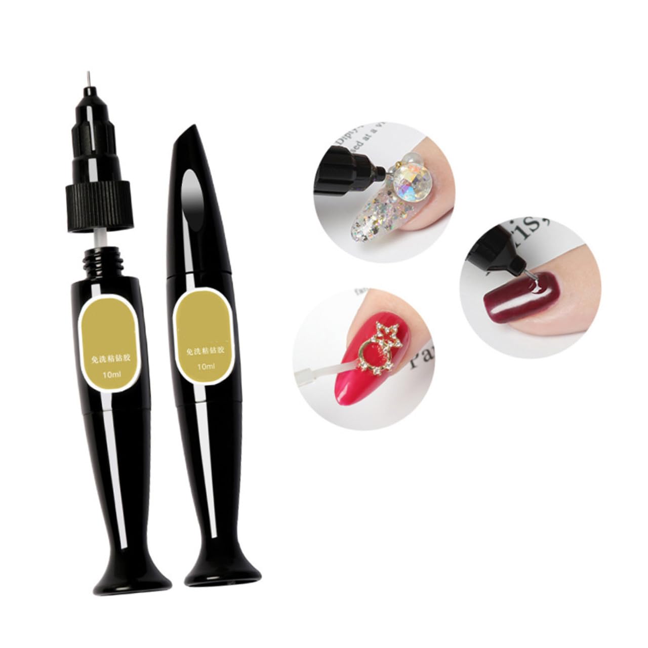 FRCOLOR 3sets Colla Per Nail Art Penna Adesiva Per Strass e Riempi Giunti Gel Per Unghie Senza Risciacquo Adatta Per Decorazioni Unghie e Manicure Professionale