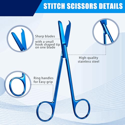 Image of BBTO Hemostat Curved and Straight Hemostat Forceps Piercing Pliers Forceps, Stainless Steel Straight and Curved Pliers, Fishing Tweezer(Blue,4 Pcs)
