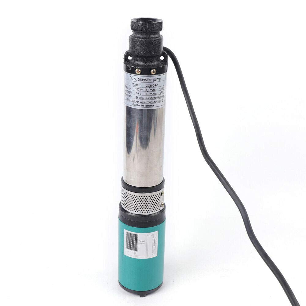 Bomba de inmersión solar para pozos profundos, CC 24 V, 320 W, acero inoxidable, 5 m³/h, 25 m