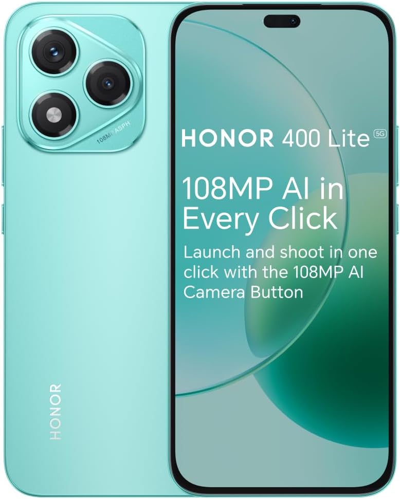 HONOR 400 Lite Unlocked 5G Android AI Smartphone, AI Camera Button,108MP Camera,8GB+256GB Storage,Water Resistance,Marrs Green (International Version)