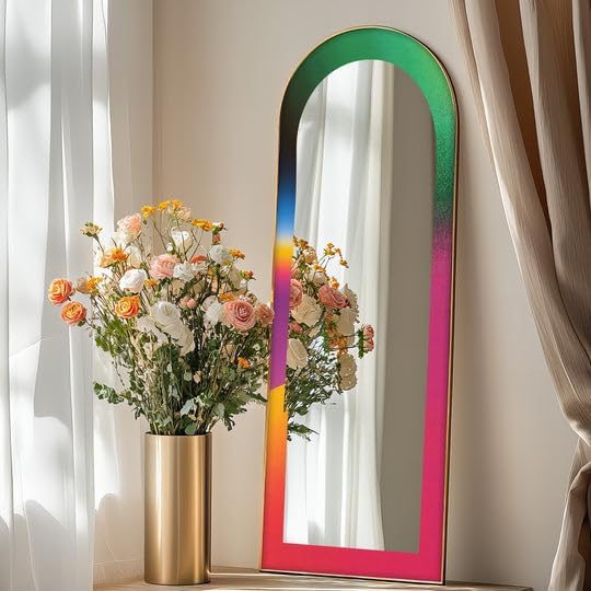 23,5’’W x 67’’H Neon Bloom – Abstract Floor Mirror Arched Full Lenght Mirror - Arch Full Body Stained Floor Mirror with Black Frame with Gold Frame