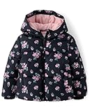 The Children's Place,Baby Girls,and Toddler Medium Weight Wind-Resistant, Water-Resistant Puffer Jacket,Black Floral,18 Months,24 Months