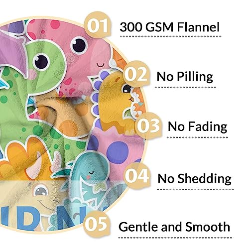 Personalized Dinosaur Blanket Gifts with Name - 30"x40" Cute Throw for Girls & Boys - Colorful Soft Fuzzy Blankets for Couch & Office