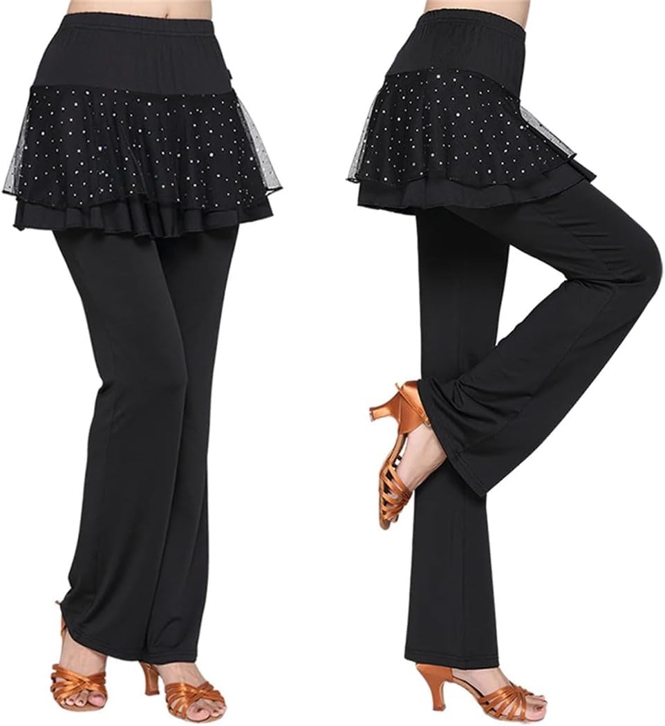 Women's Square Dance Pants Latin Practice Trousers with Flared Skirt for Stage Performance