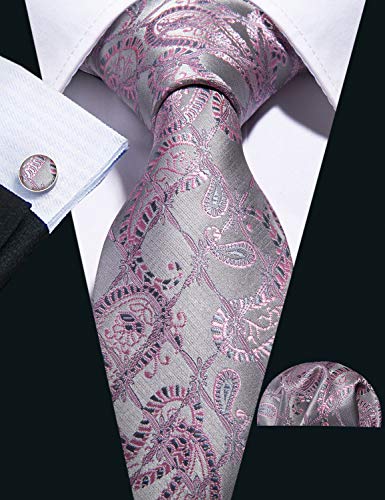 Image of Barry.Wang Men Ties Paisley Woven Silk Necktie Set with Pocket Suqare Cufflinks Formal