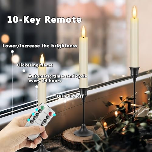 Image of 6.4 Inch Flameless Taper Candles with Remote Timer, Short Flickering Battery Operated Candles, Ivory Decorative Led Flameless Candlesticks for Weeding Home Party Festival, 8 Pack