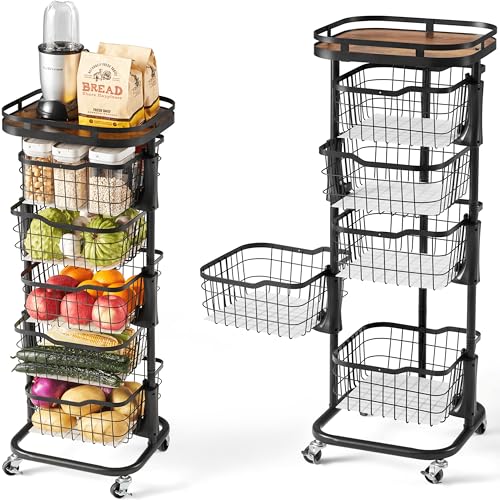 Ocyfym 5 Tier Kitchen Fruit Vegetable Storage Cart with One-Piece
