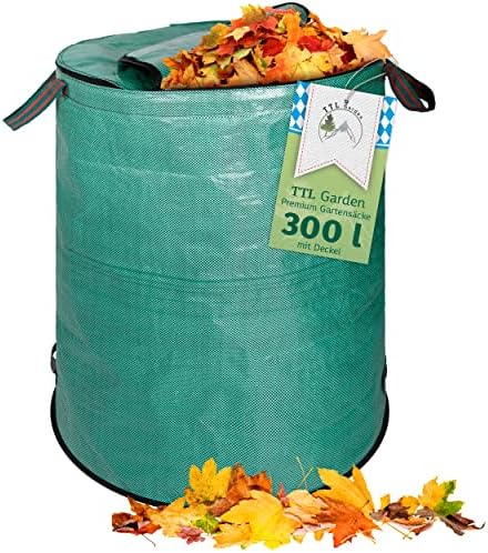 Sacchi Giardinaggio 300 Litri Con Coperchio - Set Di 3, Polipropilene, Pieghevoli, 4 Maniglie