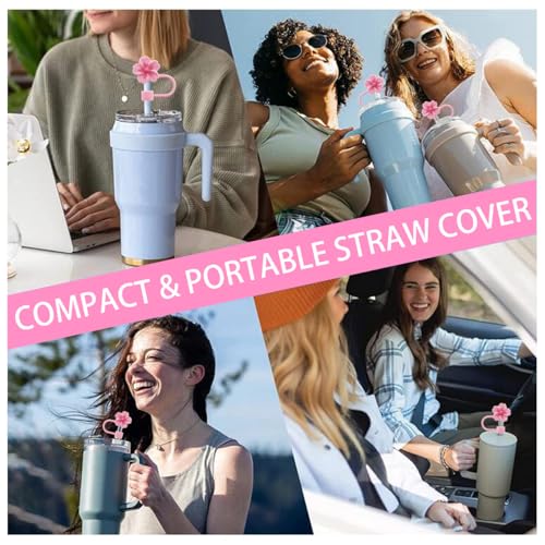 Image of 3pcs Cherry Blossom Silicone Straw Cover Cap for Stanley Cup,Straw Topper 10 mm 0.4 in Reusable Straw Tips Lids,Flower Straw Tip Covers Gift for Party Decor