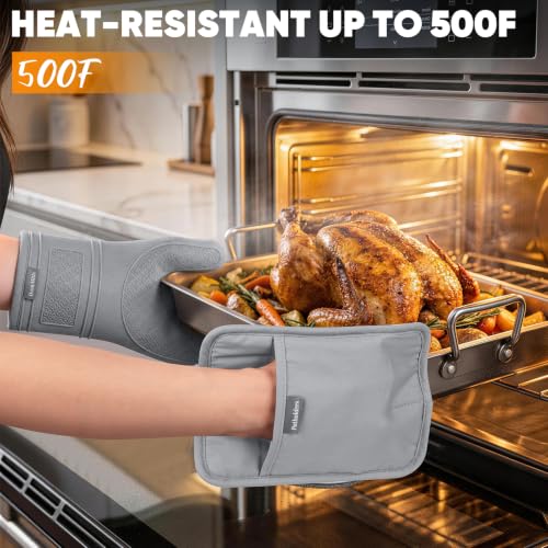 Silicone Oven Mitts and Pot Holders Sets, Baking Kitchen Gloves/Hot Pads 500°F Heat Resistant with Non-Slip Silicone Grip Surface, Includes 2 Cooking Mitts/2 Potholders/4 Kitchen Towels/4 Dishcloths - image 6