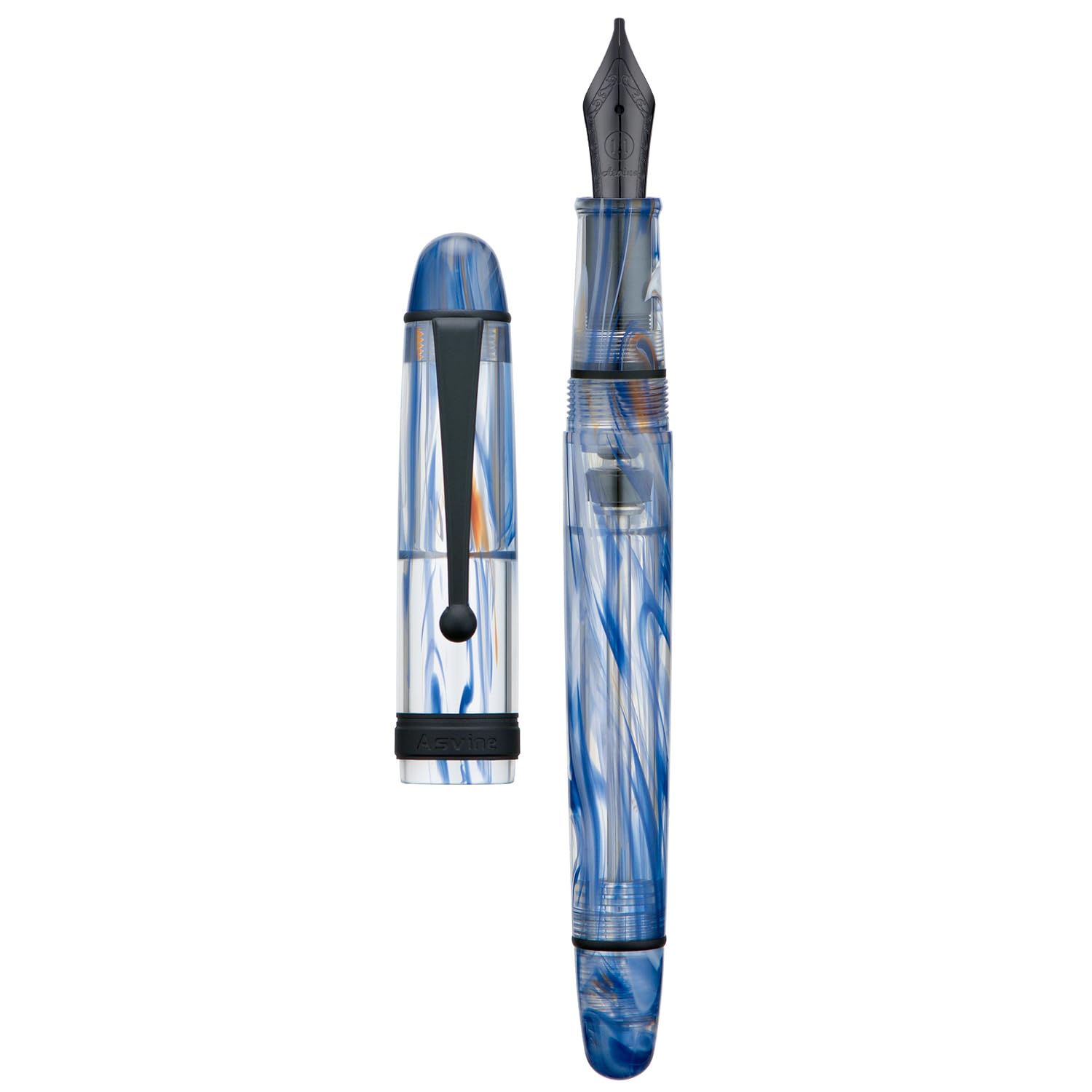 Asvine V126 Vacuum Filling Fountain Pen, Blue Swirl Acrylic Stub Nib 1.1mm Calligraphy Art Drawing with Case Set โ image 1