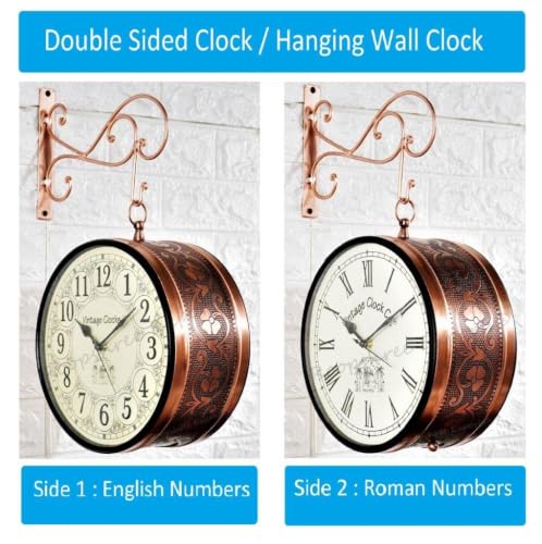 Image of Vintage Clock Handcrafted Double Side Wall Clock 1 Year Warranty / 65472-12-HR