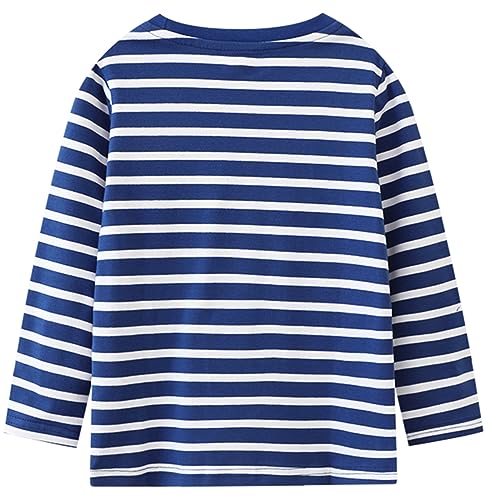 Toddler Baby Boy Embroidered Graphic Long Sleeve T-Shirt Excavator Tops Kids Striped Tees for 2-7T2