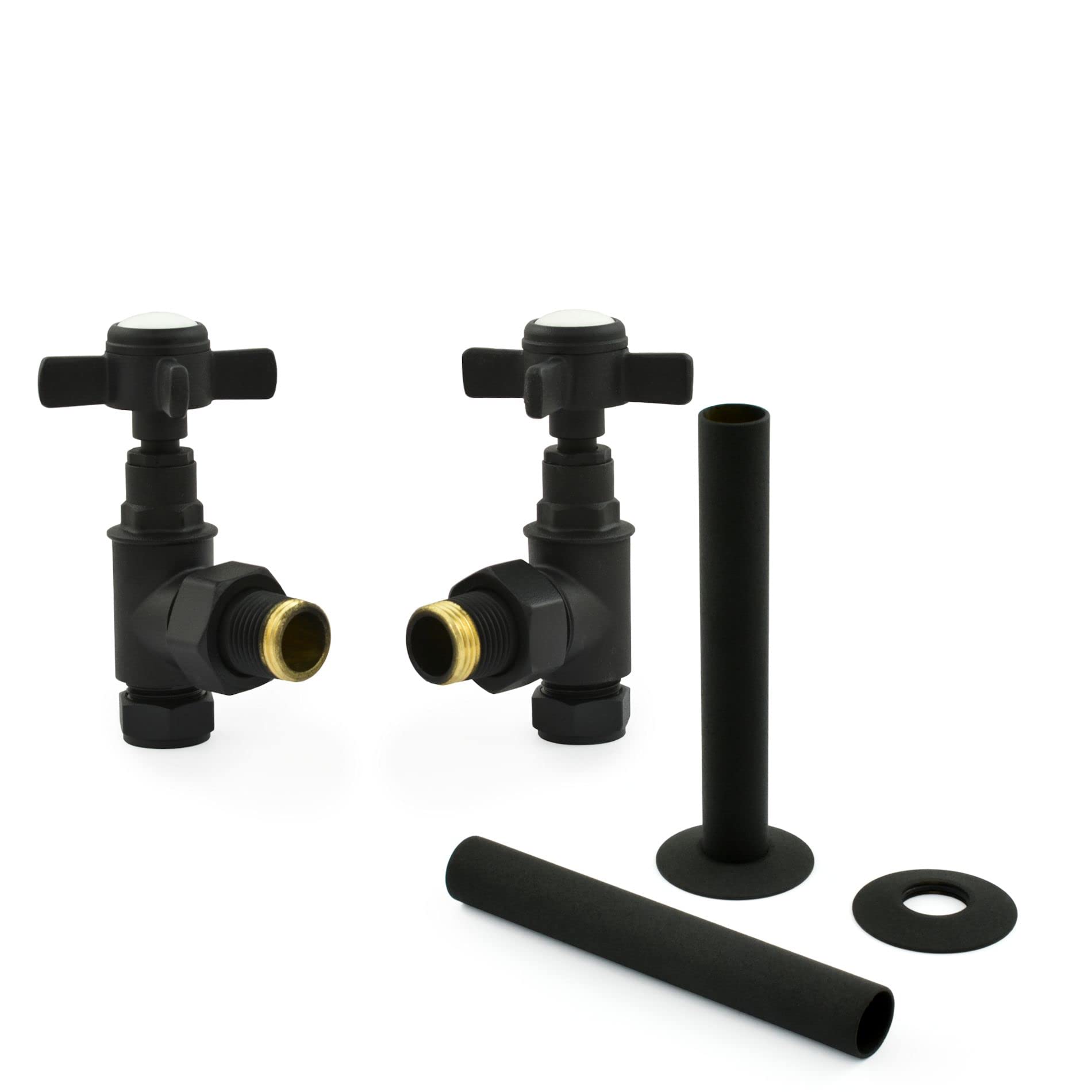 Hot Flow Textured Black With Sleeve | Bayou Cross-Head Traditional Manual Radiator Valves (Pair) (Textured Black With Sleeve)