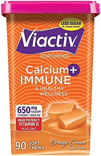 Viactiv Calcium + Immune Health Supplement Soft Chews, Orange Cream Flavor, 90 Count