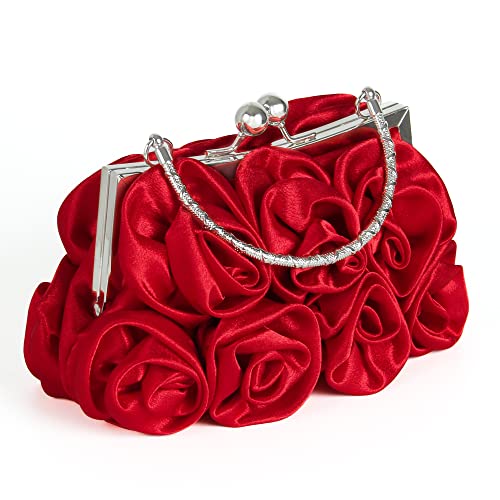 kilofly Missy K 7 Roses Clutch Purse, Satin, with Clasp Closure - Red Money Clip - Thumbnail 2
