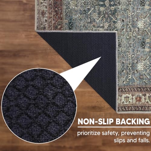 Image of Keen Home Design Vintage Washable Area Rug, Non-Slip Low Pile, 5x7 | Machine Washable Cotton Chenille, 0.25In Low Pile, Rubber Non-Slip Back; Living Room, Bedroom, Dining Room, Office