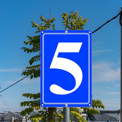 Image of Premium Aluminum Number Signs 5, Metal 12 inch X 8 inch Blue Numbered Signs Outdoor for Parking Lots, Floor, Dock, Court, Aisle, Field, High Visibility, No Fade, Weather-resistant