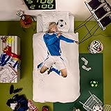 Varios tamaños disponibles Snurk SOCCER Azul juego de funda para edredón y almohada con diseño de futbolista, tamaño 135 x 200cm, tamaño almohada 80x80 cm