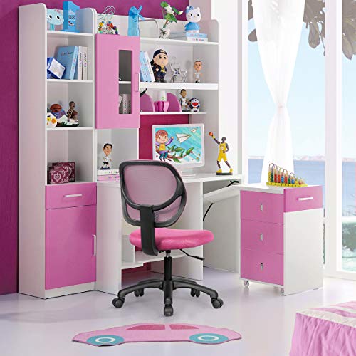 Giantex Kids Desk Chair, Low-Back Mesh Children Computer Task Chair With Adjustable Height & Support Lumbar, Upholstered Mesh Swivel Chair For Boys Girls (Pink) #TOP1