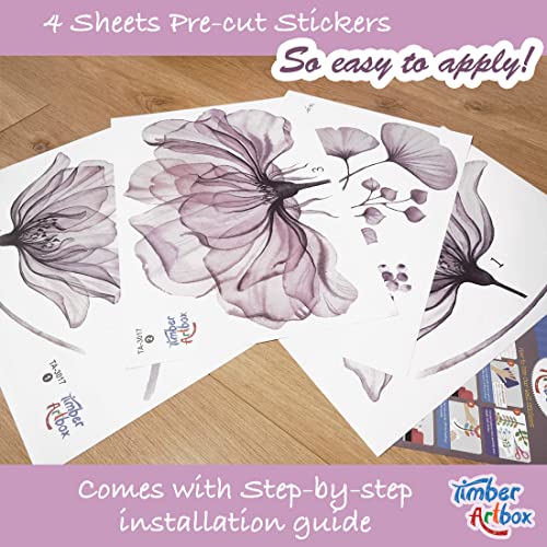 Timber Artbox Vintage Flower Wall Decals – Transparent Floral Wall Decor – Romantic Wall Stickers For Bedroom & Living Room – Beautiful Dark Pink Stickers #TOP6