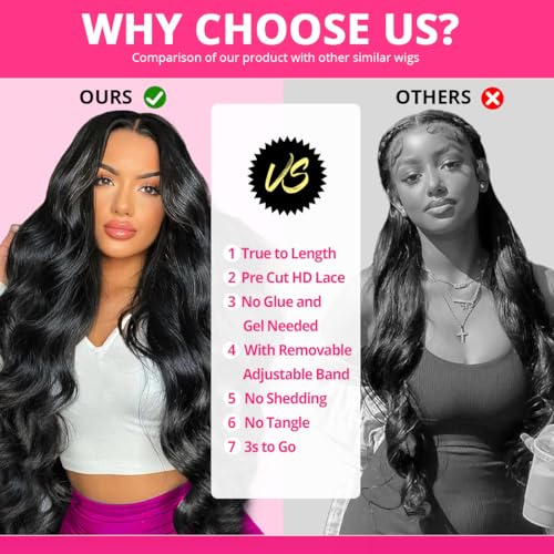 YUTU 5x5 HD Lace Closure Wigs Human Hair 24 Inch PPB Glueless Wigs Human Hair Pre Plucked Pre Cut for Beginners Body Wave Lace Front Wigs Human Hair for Women 180% Density Natural Black - Image 4