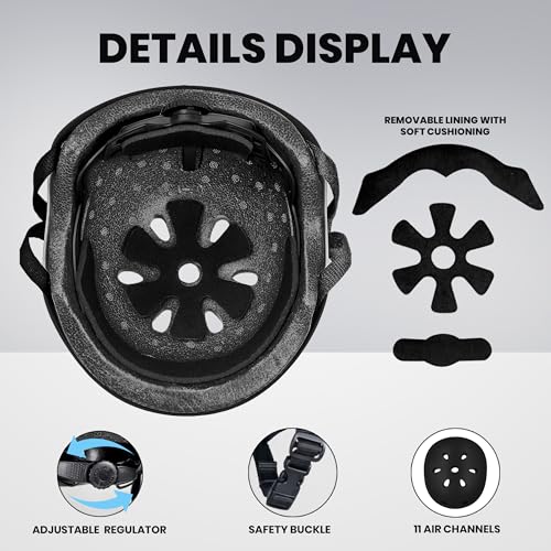 Image of Jaspo Vault Adjustable Helmet, ABS Shell Black EPS Foam, Dial Adjuster, Lightweight,Comfort fit, Perfect for Skating-Cycling-Skateboarding and Scooter (Black (Helmet Only), Medium (53 to 56 cms))