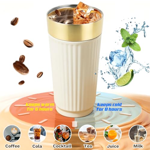 Image of Vacuum Insulated Stainless Steel Travel Coffee Mug,Leak Proof Cup with Lid | 304 stainless steel mug with vacuum insulation, leak proof lid, silicone grip and car cup holder friendly design