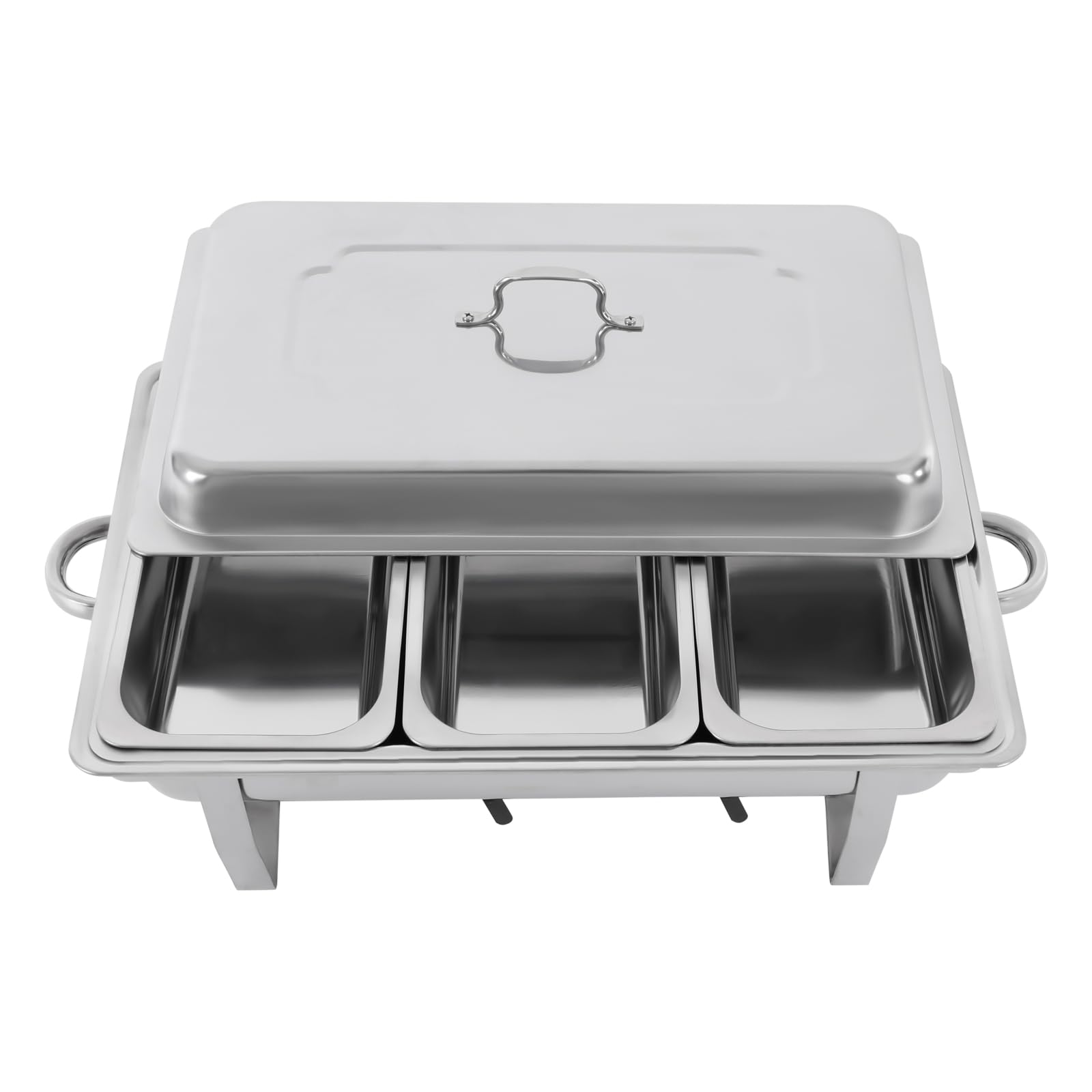 Pojemnik grzewczy Chafing, DSYOGX 9 l, 3 Grid Chafing Dish, zestaw pojemników do podgrzewania potraw ze stali nierdzewnej 410, z pokrywką, do bufetów, brunchów, cateringu, imprez