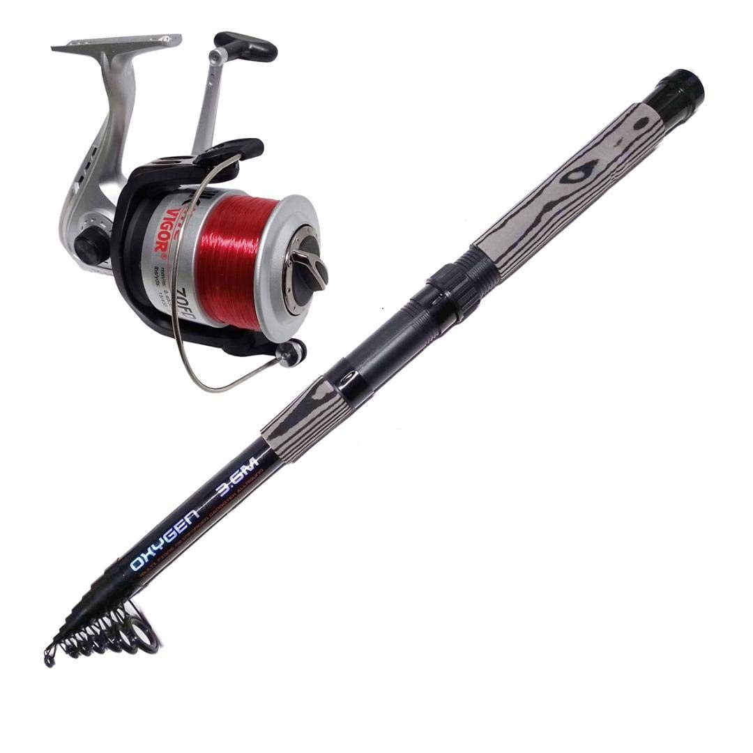 OAKWOOD Telescopic Travel Fishing Rod 12ft + Silk 70 Reel & Line For Carp/Beach/Sea/Spin