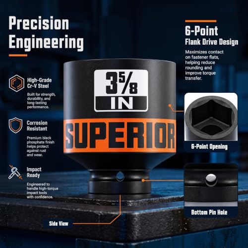 Image of 6 Piece 1 inchDrive Shallow Impact Socket Set, 3-1 /4 inch-4 inchAxle Nut Sockets, SAE, CR-MO, 6 Point, Tools for Removing Mechanical Nuts, Large Automotive Repairs, Agricultural implement