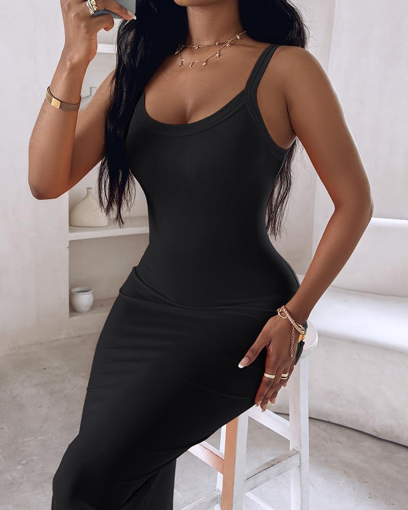 Womens Summer Sexy U-Neck Casual Slip Slim Bodycon Maxi Dresses Spaghetti Strap for Club Party - Image 3