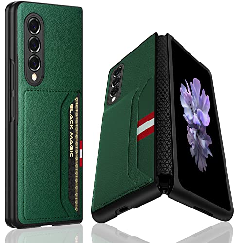 pour Samsung Z Fold 3 Coque avec Charnières, Coque Galaxy Z Fold 3 avec Fente pour Carte, Étui de Protection Z Fold 3 Anti-Rayures Coque de Protection pour Samsung Galaxy Z Fold 3 5G - Vert Cover