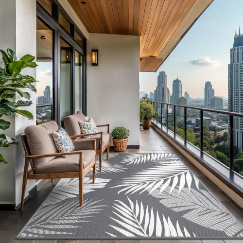 GENIMO Outdoor Rug, Waterproof Plastic Rugs for Patio, 9'x12' Grey White by GENIMO - Image 6