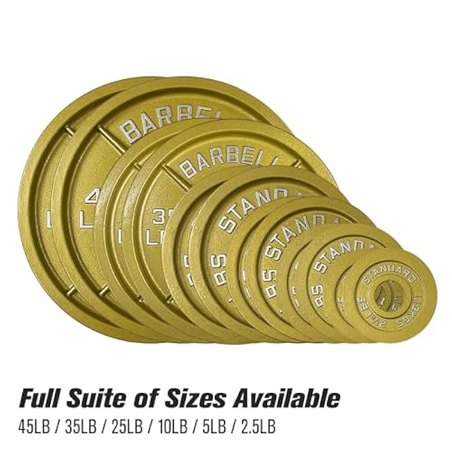Gold Finish Olympic Steel Plates - Pairs and Sets 2 Inch Barbell Standard in Premium Gold for Weight Lifting