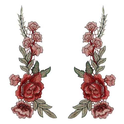 Image of Red Rose Design Flower Patch Embroidered Appliques for Shoes Clothes Backpacks Embellishments Kurti Kurta Jacket