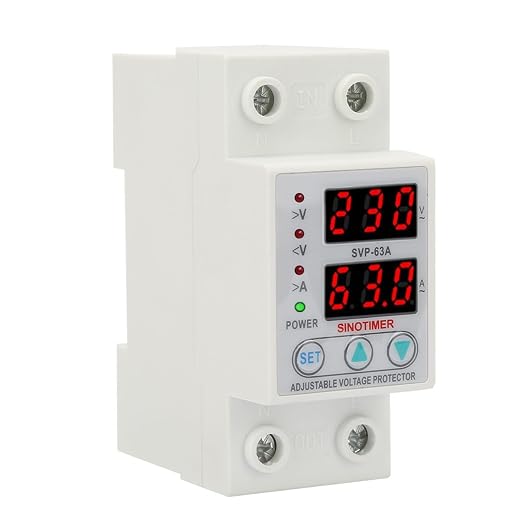 Protector de Corriente de Voltaje Monofásico con Pantalla LED AC230V 63A Doble Protección Bajo y Alto Voltaje Instalación en Carril Din