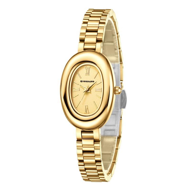 Image of Giordano Analog Quartz Watch for Women - Oval Shape Dial, Roman Numeral Hour Markers, Water Resistant and Stainless Steel Strap- GZ-60115