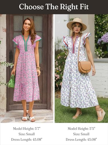Image of Wenrine Womens Summer Floral Midi Dresses Cap Sleeve Striped Sundress