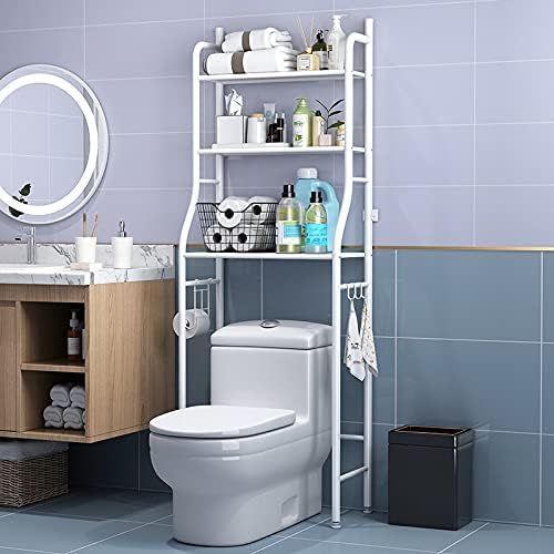 Jolliman Over Toilet Storage 3 Tier Storage Rack Bathroom, Restroom, Laundry Shelf Organizer Stand Stainless Steel (White)