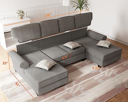 Ucloveria Sofas & Couches, Modern U-Shaped Sectional Sofa With Sleeper Sofa Bed And Double Storage Spaces, 3 Pillows Included, Reversible Chaise For Living Room Furniture Sets, Gray #TOP3